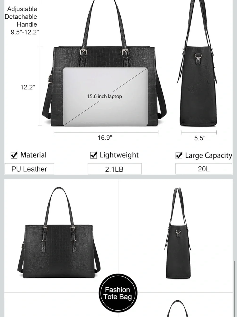 Lush Black Faux Leather Tote
